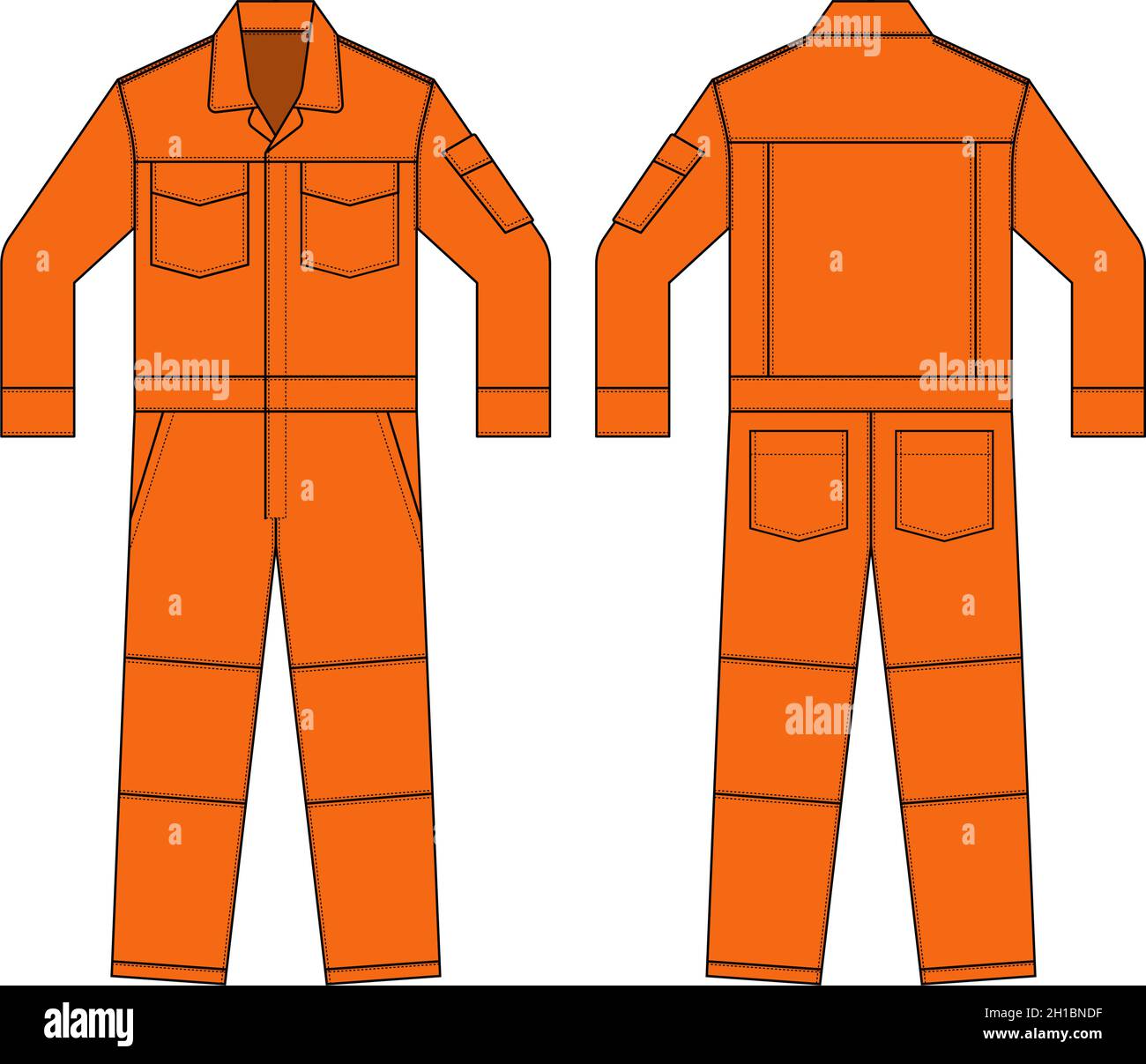 Lange Ärmel Arbeits Overalls ( Jumpsuit, Boilersuit ) Vorlage Vektor Illustration | orange Stock Vektor