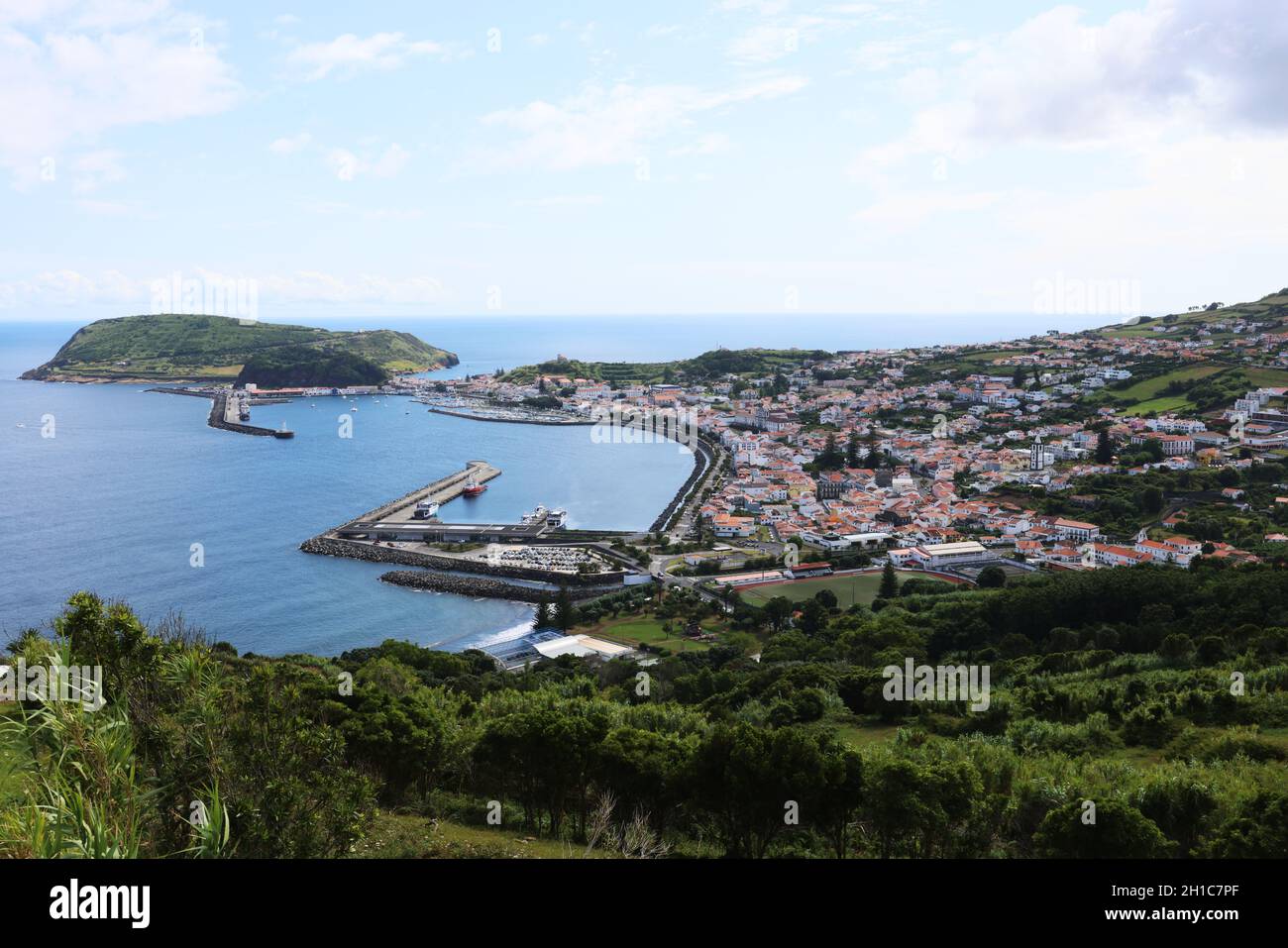 Blick auf die Stadt Horta, Insel Faial, Azoren Stockfoto