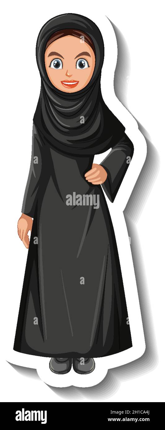 Muslimische Frau Zeichentrickfigur Aufkleber auf weißem Hintergrund Illustration Stock Vektor