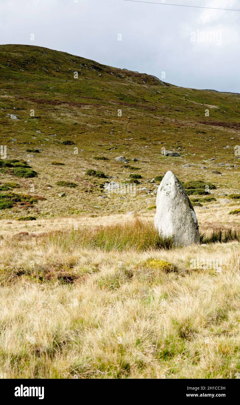 Steinstand bei Bwlch y Ddeufaen, der an der Roman Road von Llanfairfechan zum Conwy Valley Snowdonia North Wales liegt Stockfoto