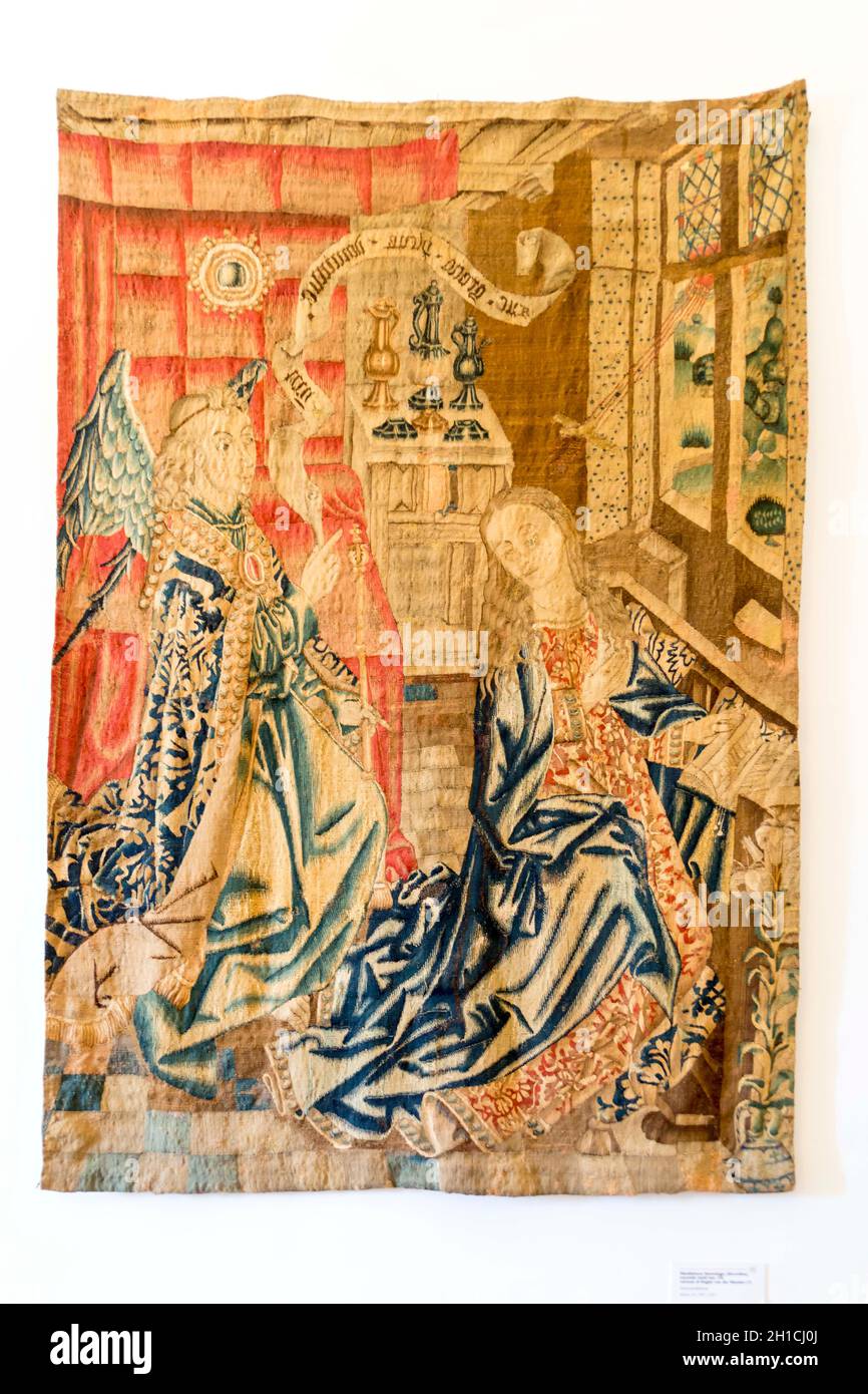 Herzogspalast, Herzogsapartment, Verkündigung, Flämischer Workshop XV sec, UNESCO-Weltkulturerbe, Urbino, Marken, Italien, Europa Stockfoto