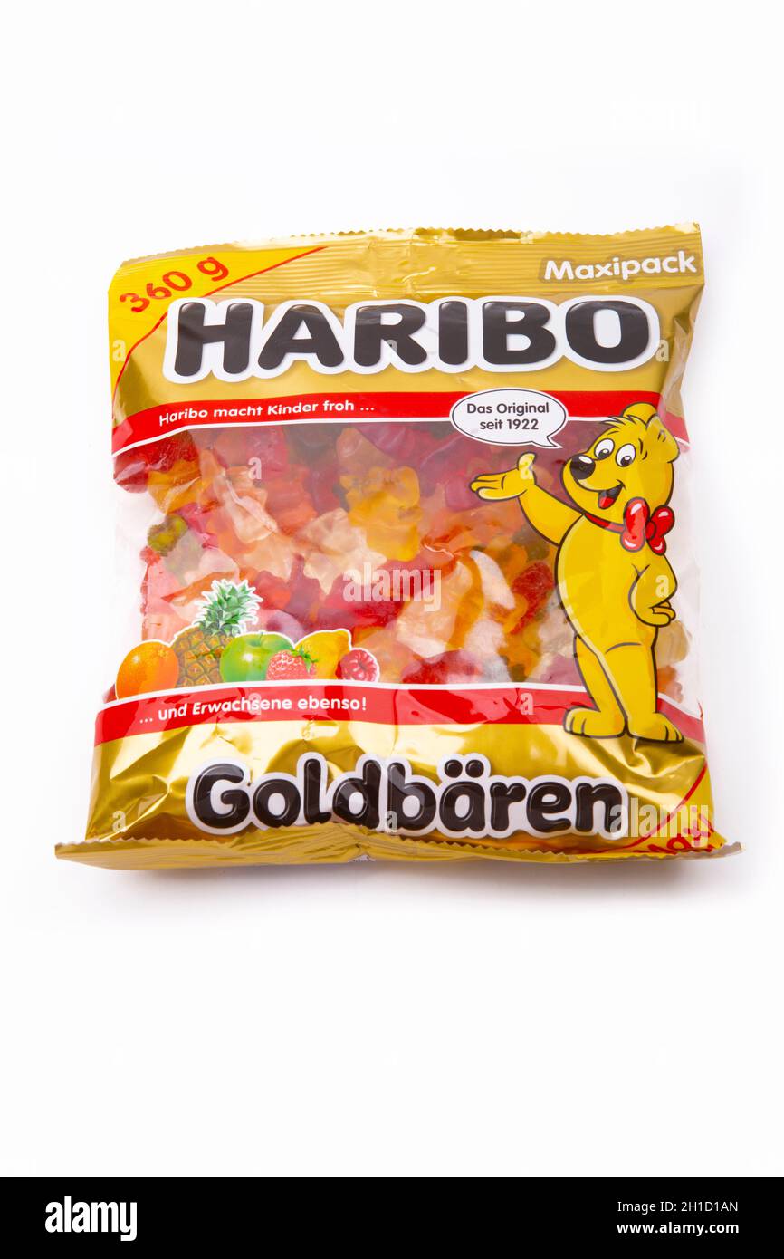 Huettenberg, DEUTSCHLAND - 2020-02 25 Produktschuss HARIBO Sweets isoliert über weiß Stockfoto