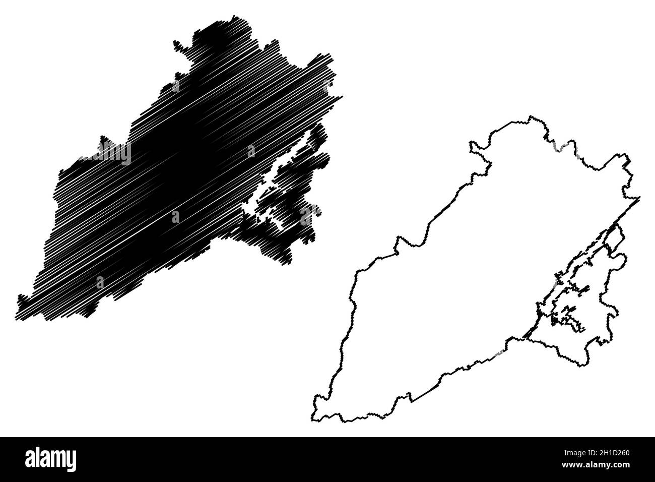 Malkangiri Bezirk (Odisha Staat, Republik Indien) Karte Vektor Illustration, scribble Skizze Malkangiri Karte Stock Vektor