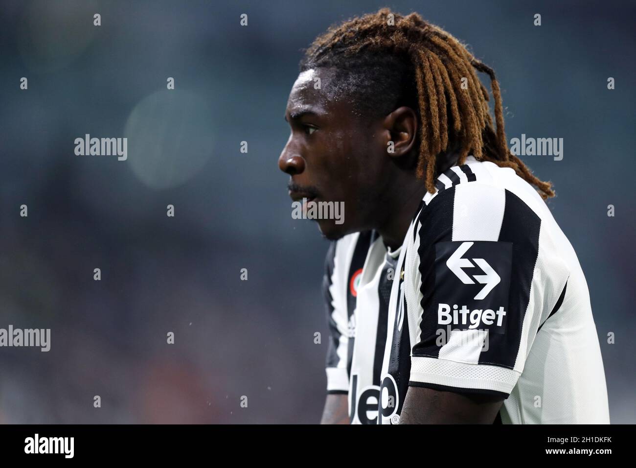 Moise Kean von Juventus FC sieht während des Serie-A-Spiels zwischen Juventus FC und AS Roma aus. Stockfoto