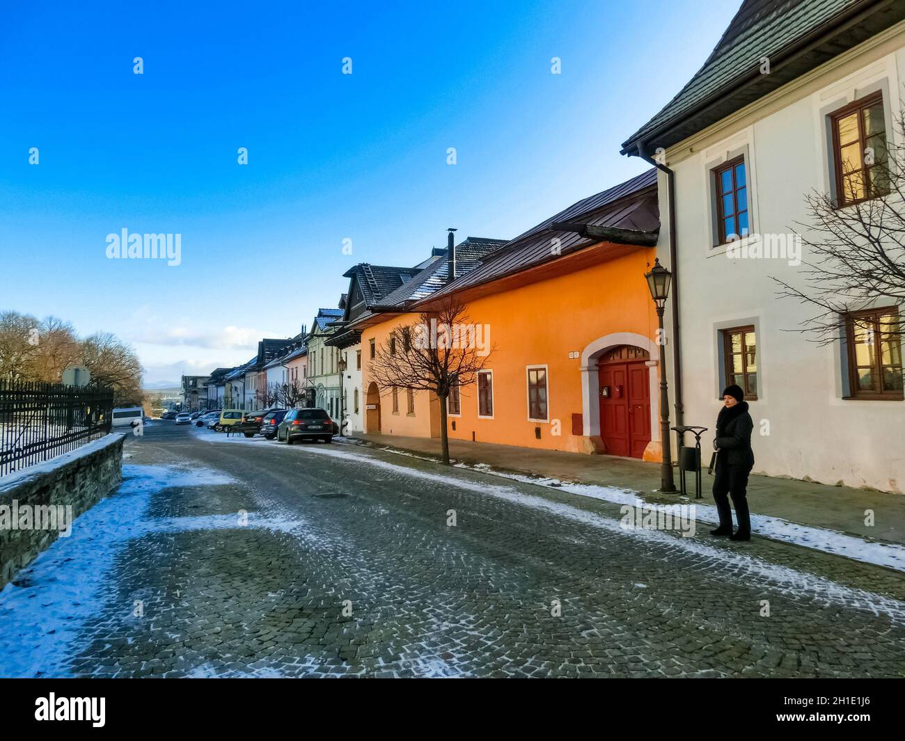 Poprad, Slowakei - 01. Januar 2020: Die alte slowakische Stadt Spisska Sobota in Poprad, Slowakei am 01. Januar 2020 Stockfoto