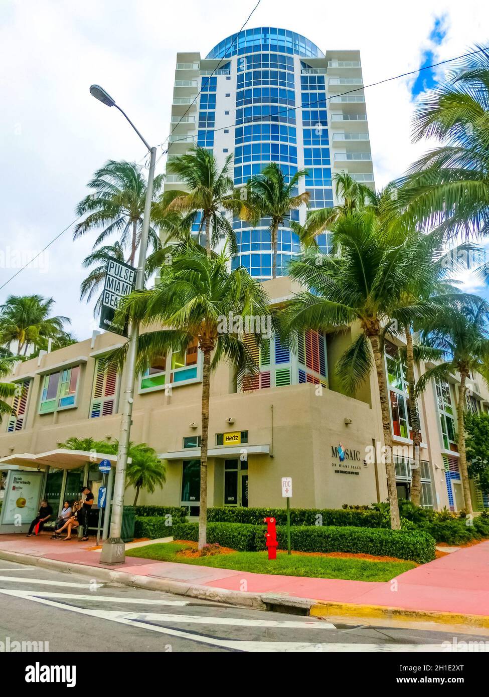 Miami, Vereinigte Staaten von Amerika - 30. November 2019: Straße mit berühmten Hotels an der Collins Avenue in Miami Beach Stockfoto