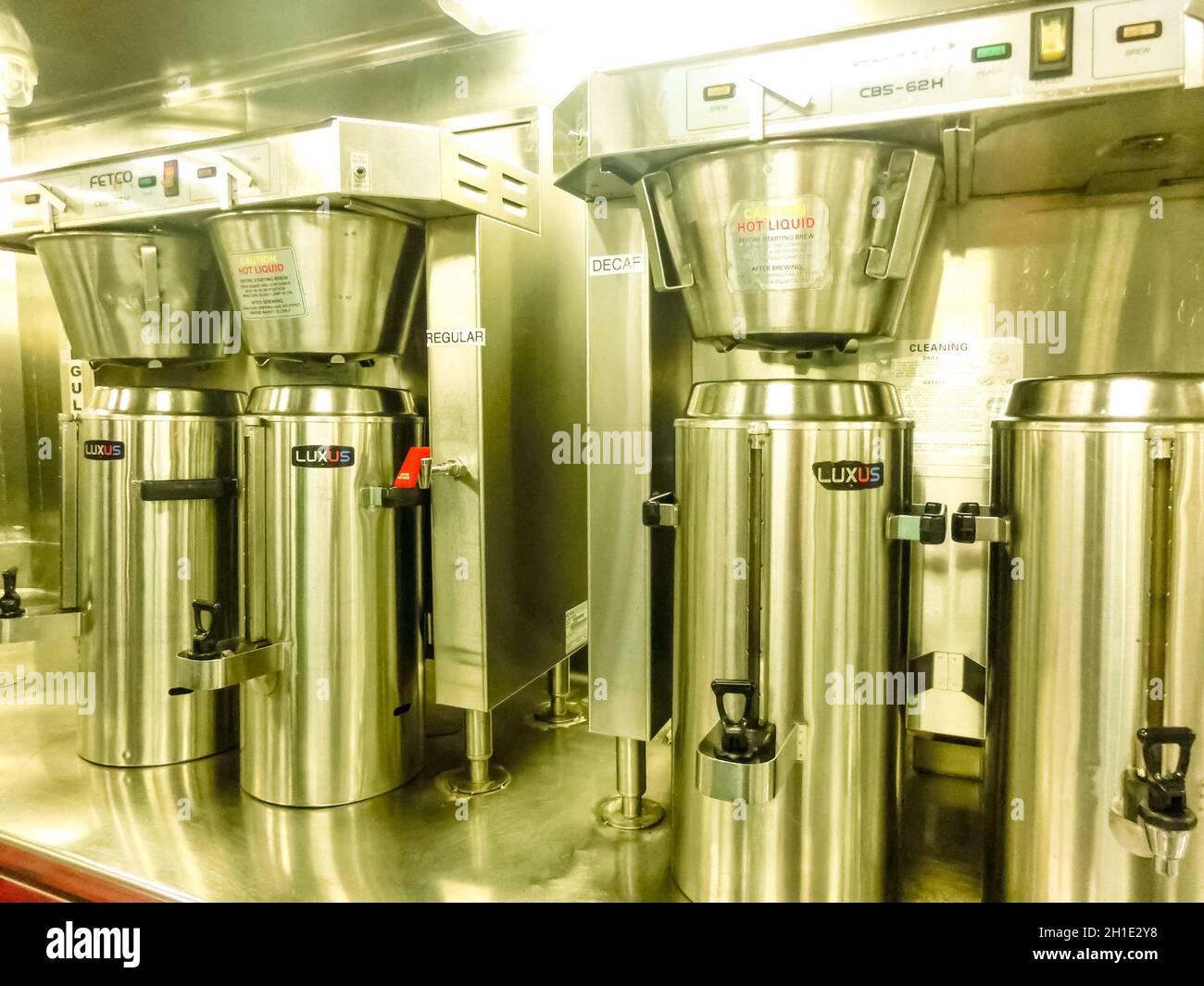 Willemstad, Curacao, Niederlande - 5. Dezember 2019: Küche auf dem Holland America Kreuzschiff Eurodam in der Karibik Stockfoto