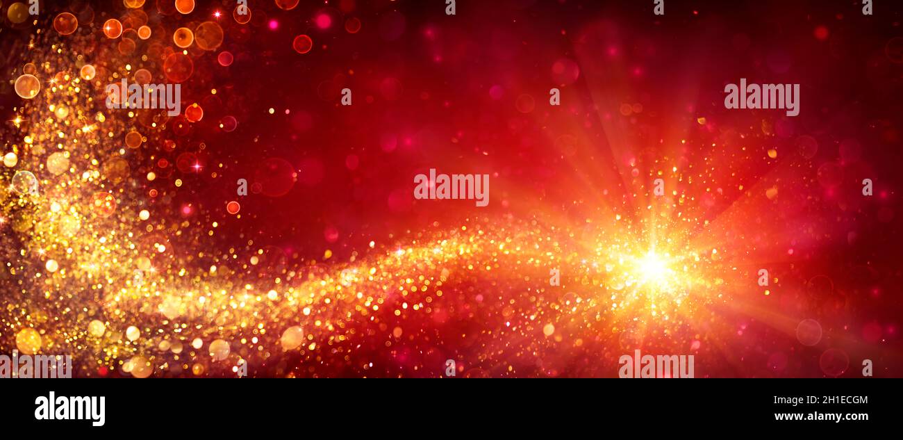 Weihnachten - Goldener Stern In Rot Glänzender Hintergrund Stockfoto