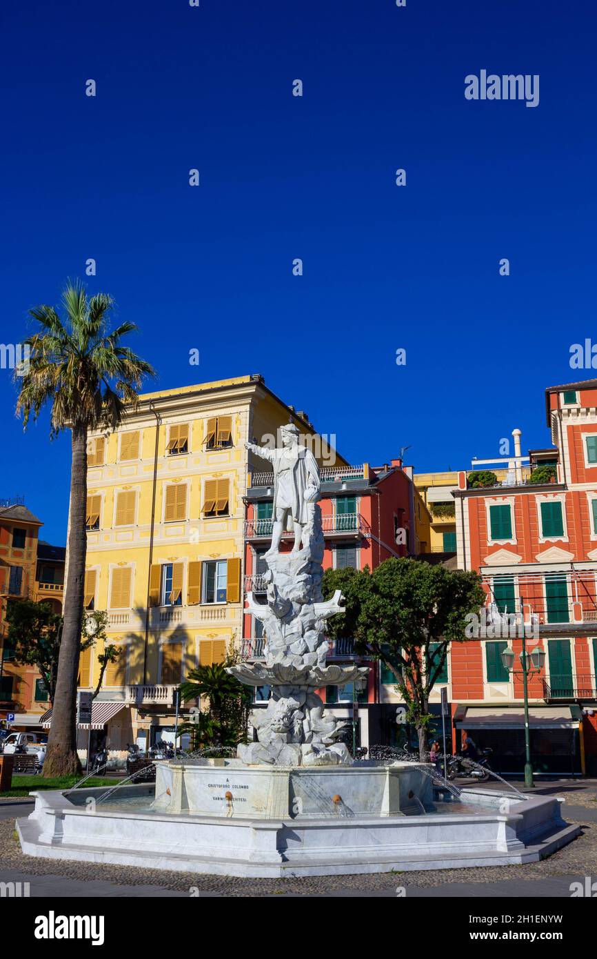 Denkmal von Christoph Kolumbus in Santa Margherita Ligure in Italien Stockfoto