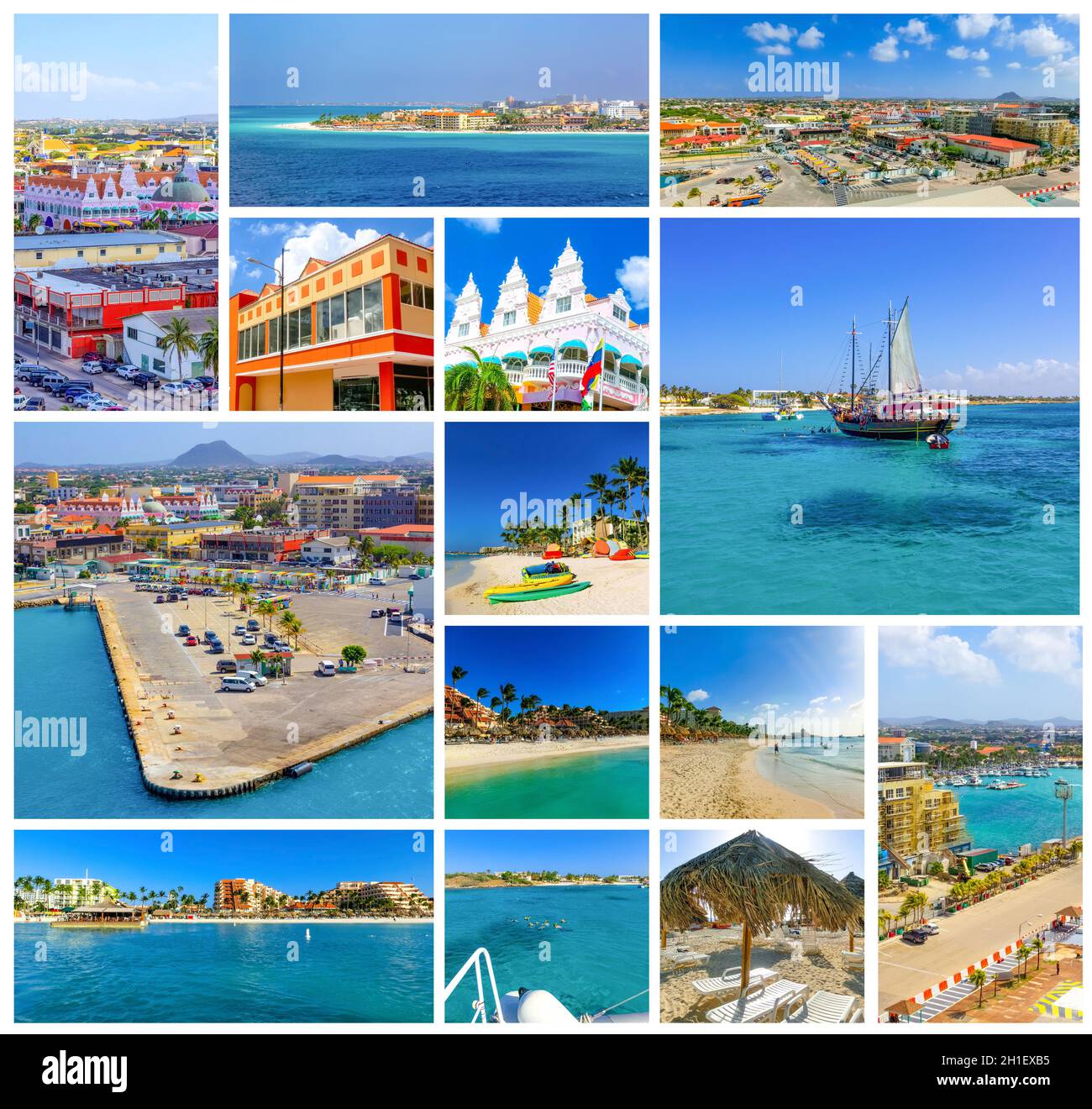Collage über Aruba - niederländische Provinz namens Oranjestad Stockfoto