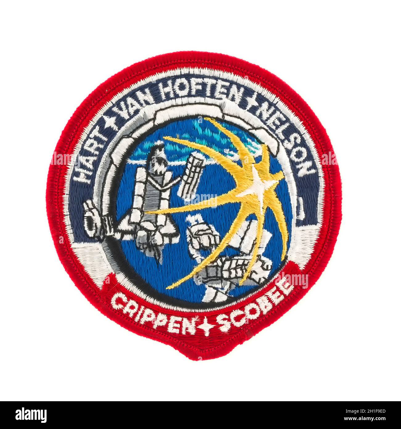 SWINDON, Großbritannien - 23. FEBRUAR 2014: Missionsabzeichen vom STS-41C Space Shutle Stockfoto