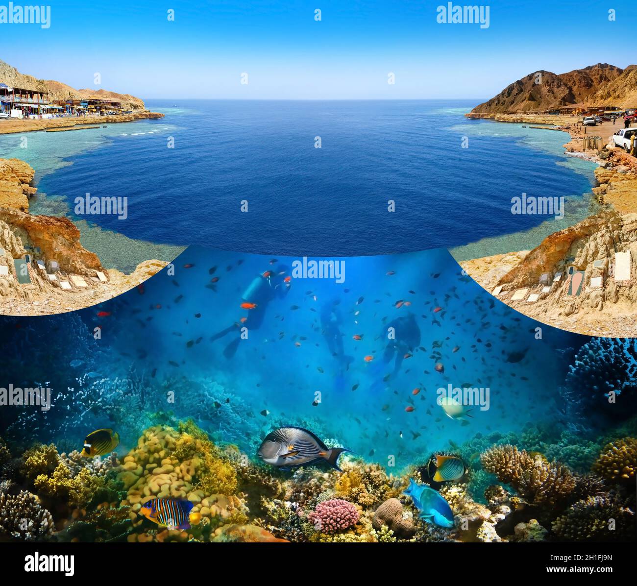 Berühmte Tauchbasis - Blue Hole in Ägypten, wo mehr als 100 Taucher starben Stockfoto