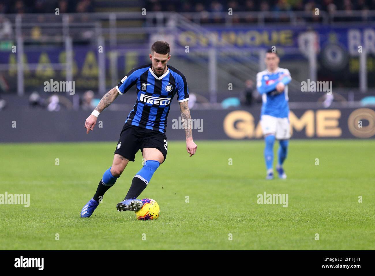 Mailand, Italien. Februar 2020. COPPA Italia Halbfinale erste Etappe . FC Internazionale gegen Ssc Neapel. Cristiano Biraghi vom FC Internazionale. Stockfoto