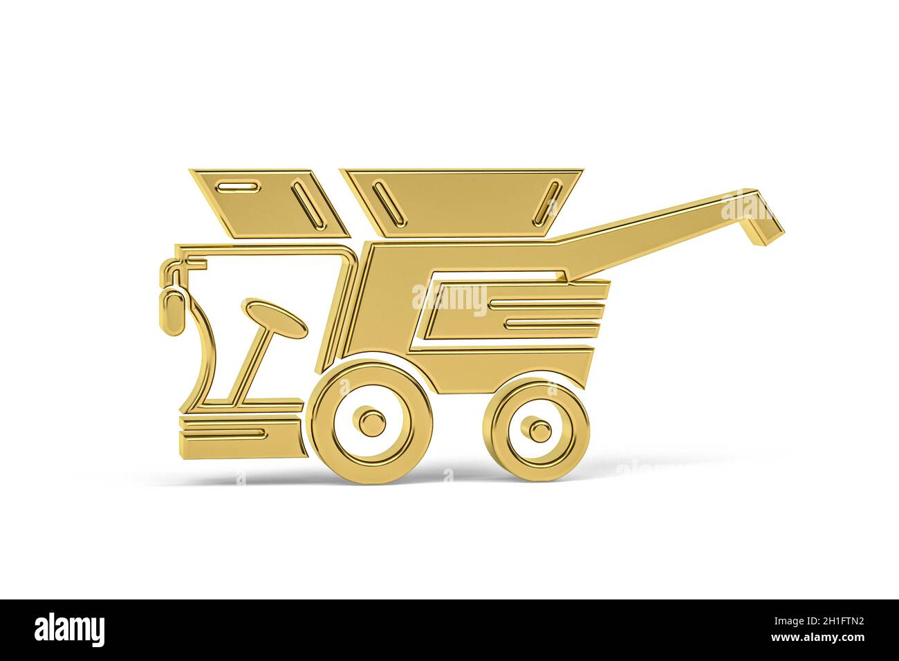Golden 3d Mähdrescher-Symbol isoliert auf weißem Hintergrund - 3d-Rendering Stockfoto