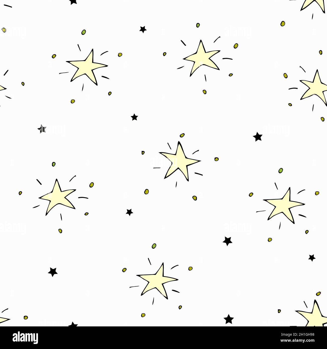 Nahtloses Muster mit gelben und schwarzen Sternen. Stock Vektor