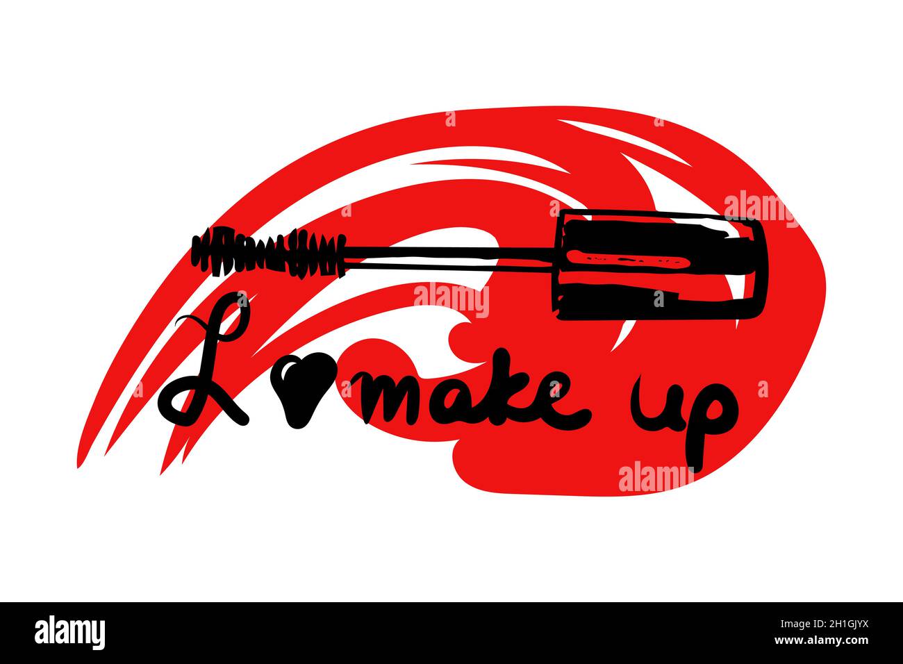 Mascara Pinsel auf einem abstrakten Hintergrund von verschmierter Mascara. Ich liebe Make-up. Vektorgrafik. Stock Vektor