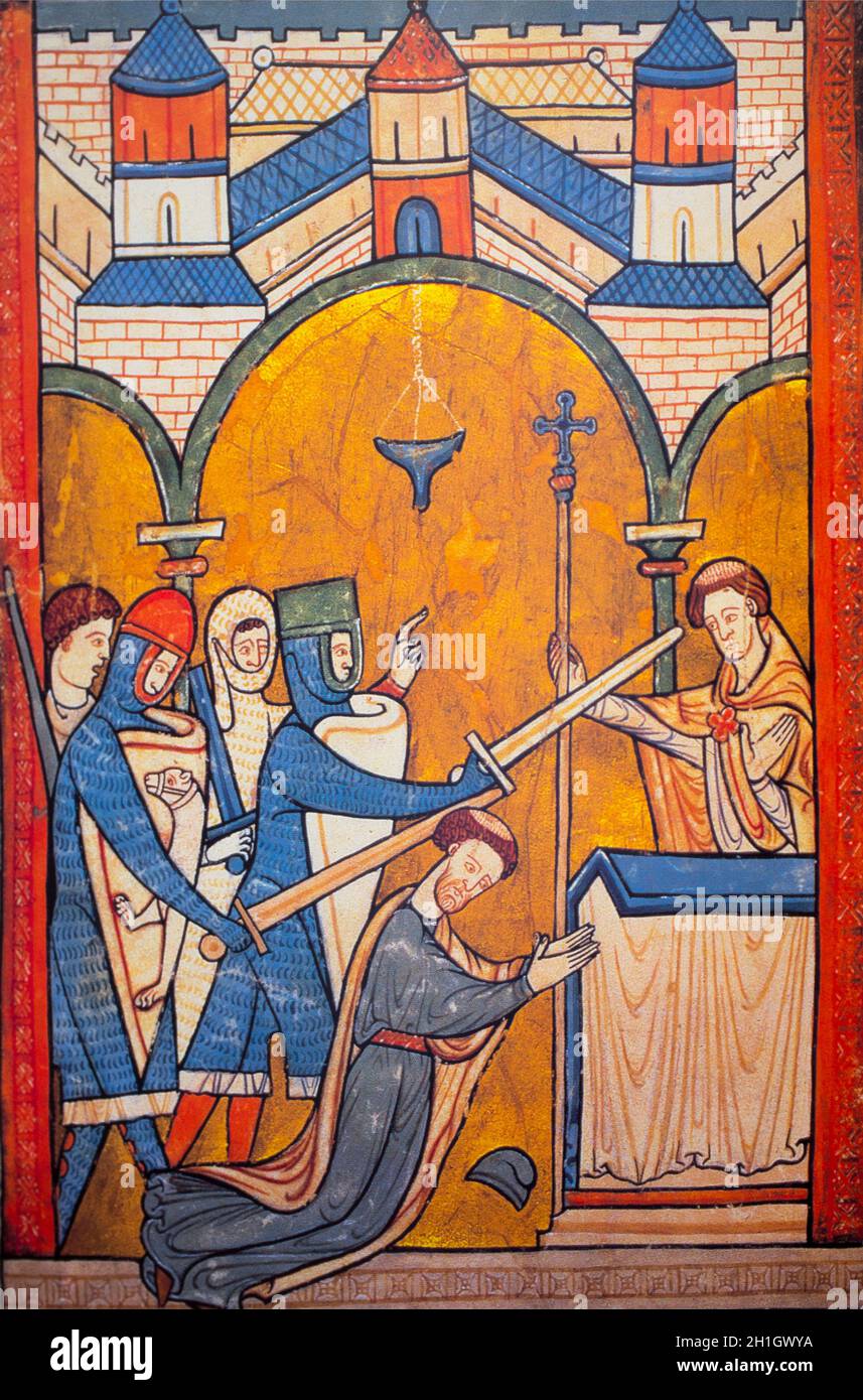 Thomas Becket Mordszene. 1220 Psalter, Folio 32. British Library, London Stockfoto