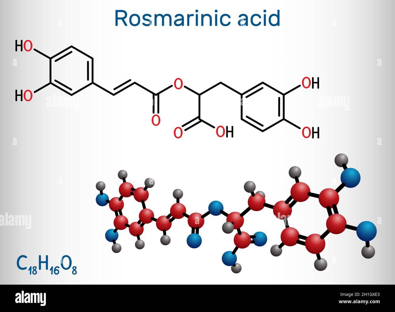 Rosmarinsäure, Molekül. Es ist Polyphenol, Phenylpropanoid, Monocarbonsäure, nicht-steroidale entzündungshemmende Droge, Antioxidans, Serinproteinas Stock Vektor