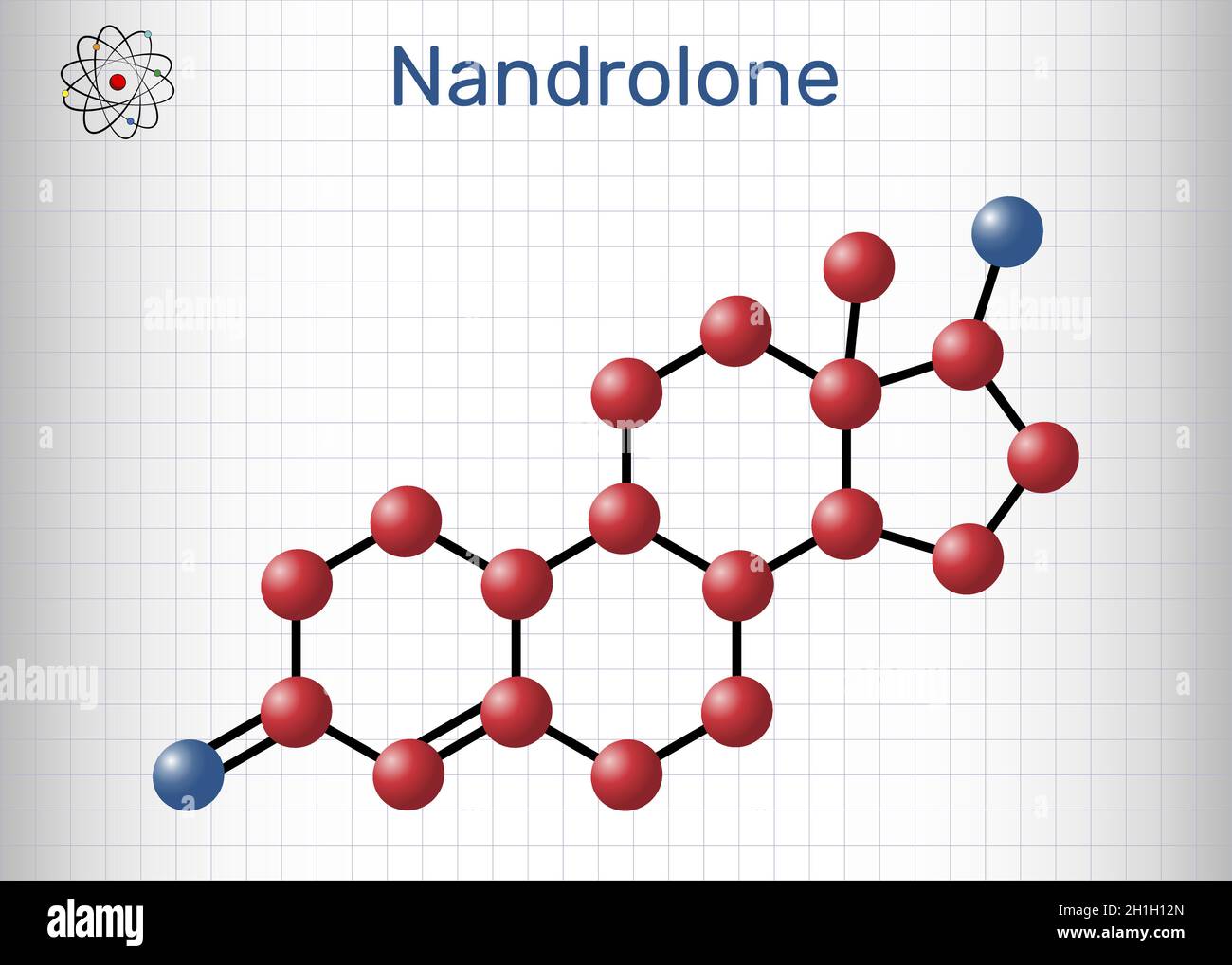 Nandrolon, 19-Nortestosteron, Nortestosteron-Molekül. Es ist Androgen, synthetische, anabole Steroide AAS, analog zu Testosteron. Blatt Papier in einem Stock Vektor