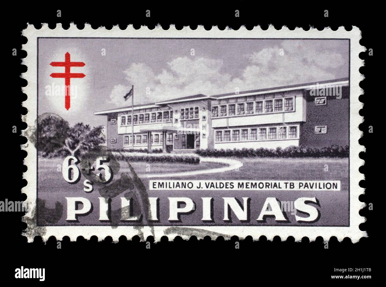 Stempel in Philippinen gedruckt, zeigt Emiliano J. Valdes T.B. Pavillon, gegen Tuberkulose, ca. 1962 kämpfen. Stockfoto