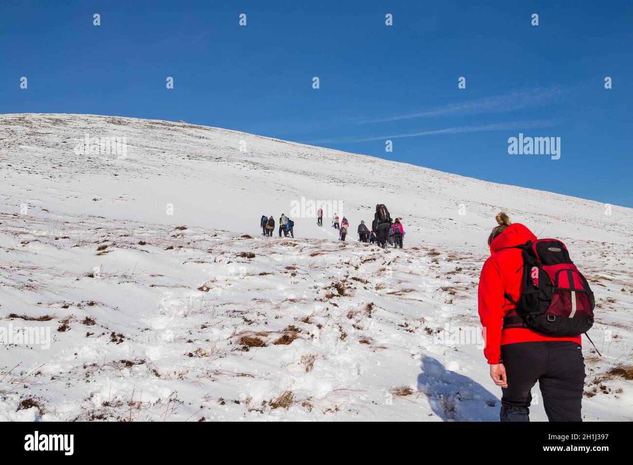 CO KERRY, IRLAND - Februar 4, 2019: die Menschen klettern in den Schnee auf die Brüste von Anu, Co Kerry, Irland Stockfoto