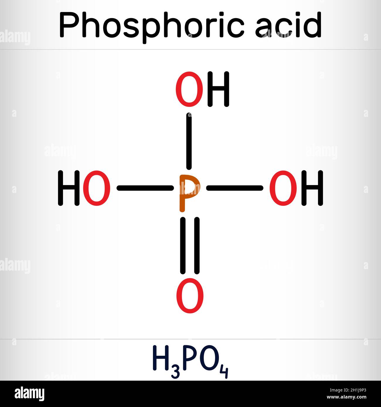 Phosphorsäure, Orthophosphorsäure, H2PO4-Molekül. Es ist eine mineralische schwache Säure, E338 ...