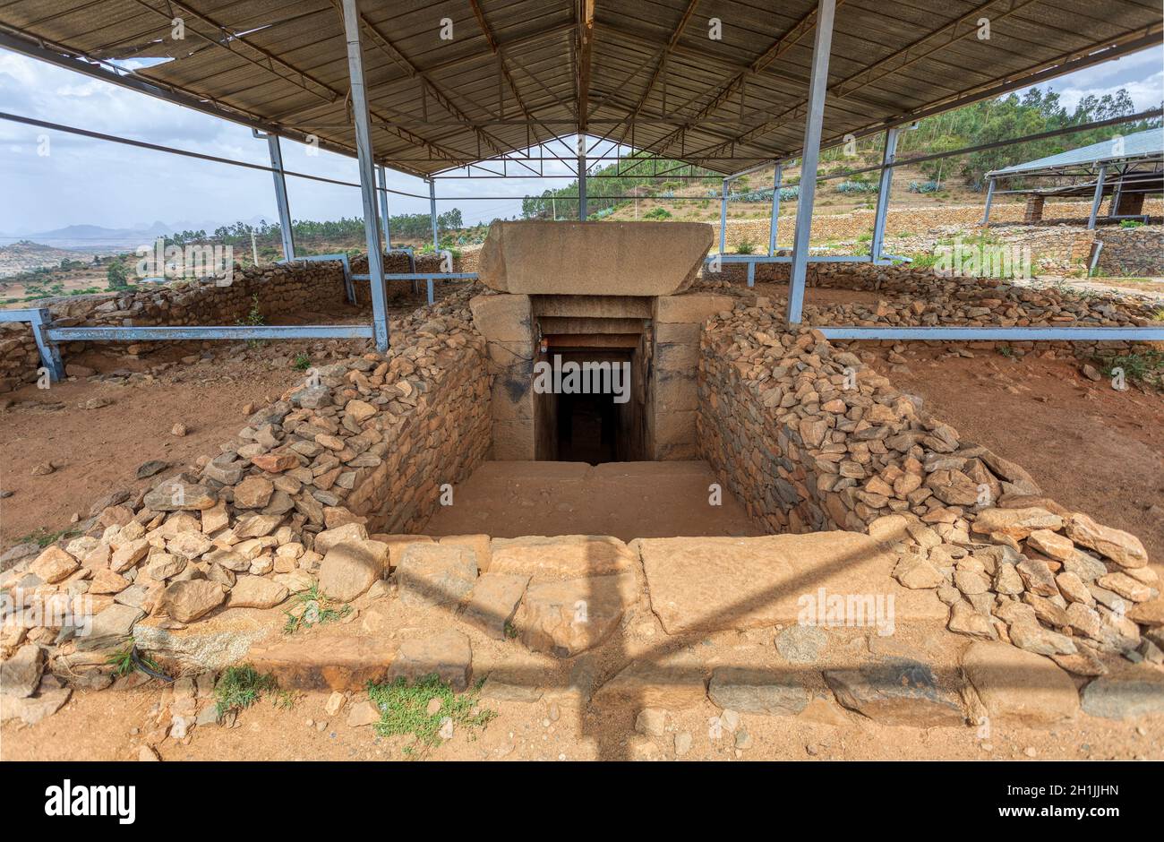 Alte Ruinen der Wiege der Zivilisation, Gräber der Könige Kaleb & Gebremeskel in Aksum Äthiopien Stockfoto