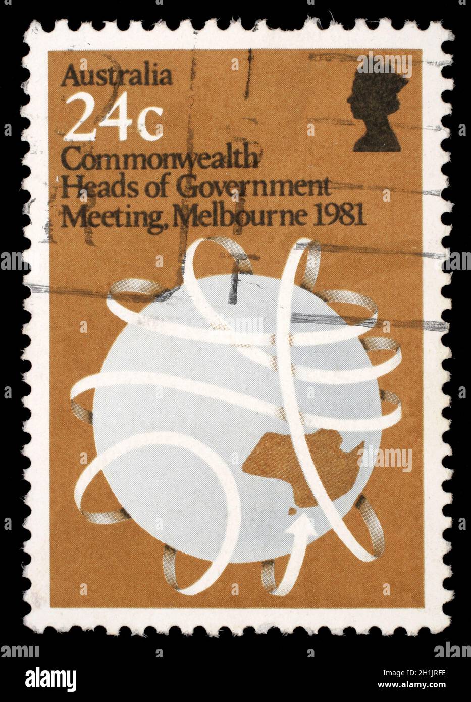 AUSTRALIEN - UM 1981: Eine in Australien gedruckte Briefmarke zeigt das Treffen der Regierungschefs des Commonwealth, Melbourne 1981, um 1981 Stockfoto