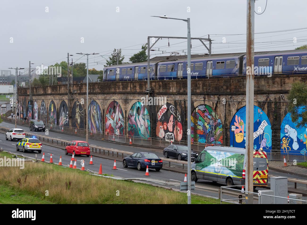 Clydeside Expressway Mural Wall, Glasgow, Schottland, Großbritannien Stockfoto