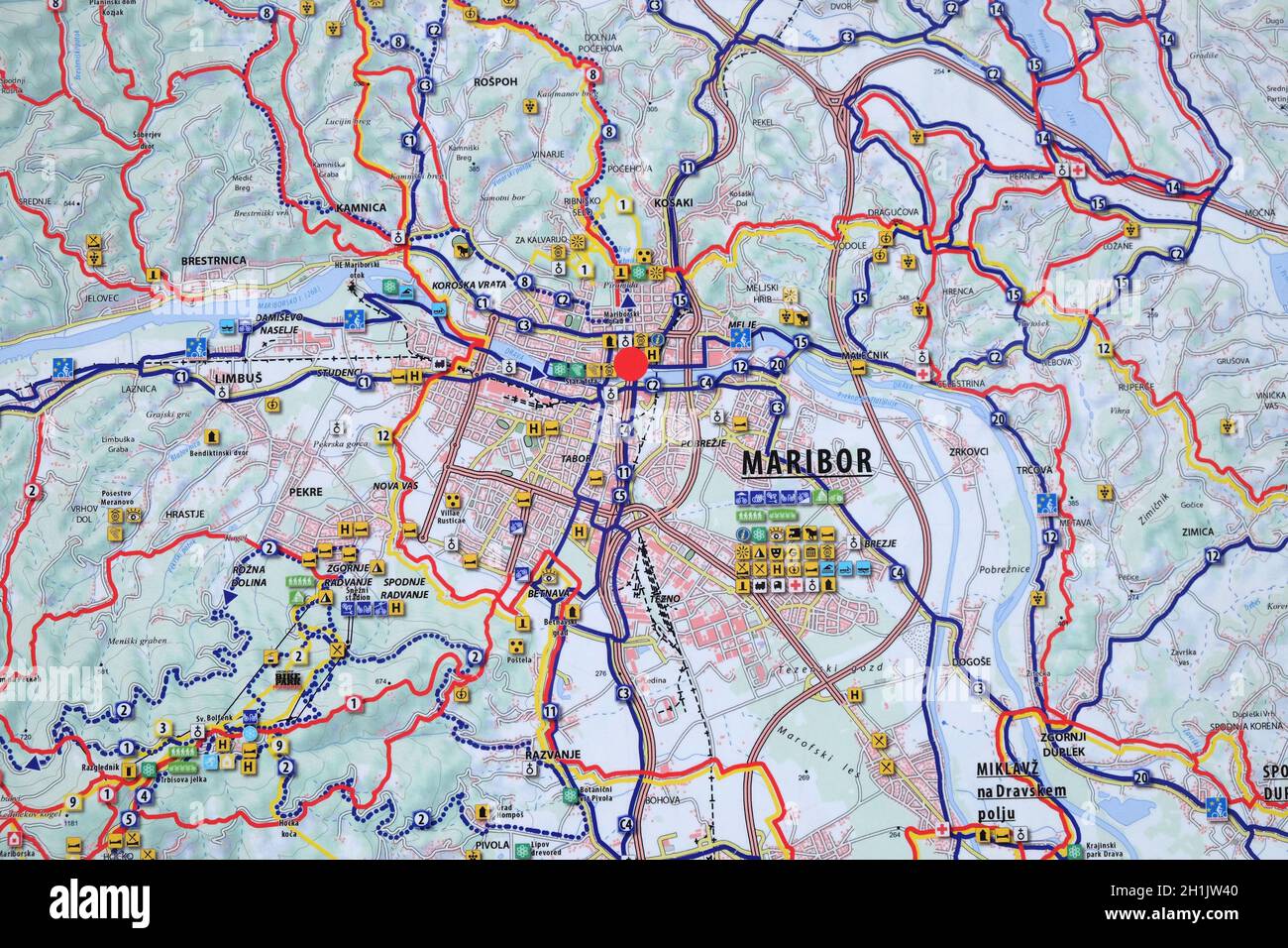 Bus-Netzwerk-Karte angezeigt in Maribor, Slowenien Stockfoto