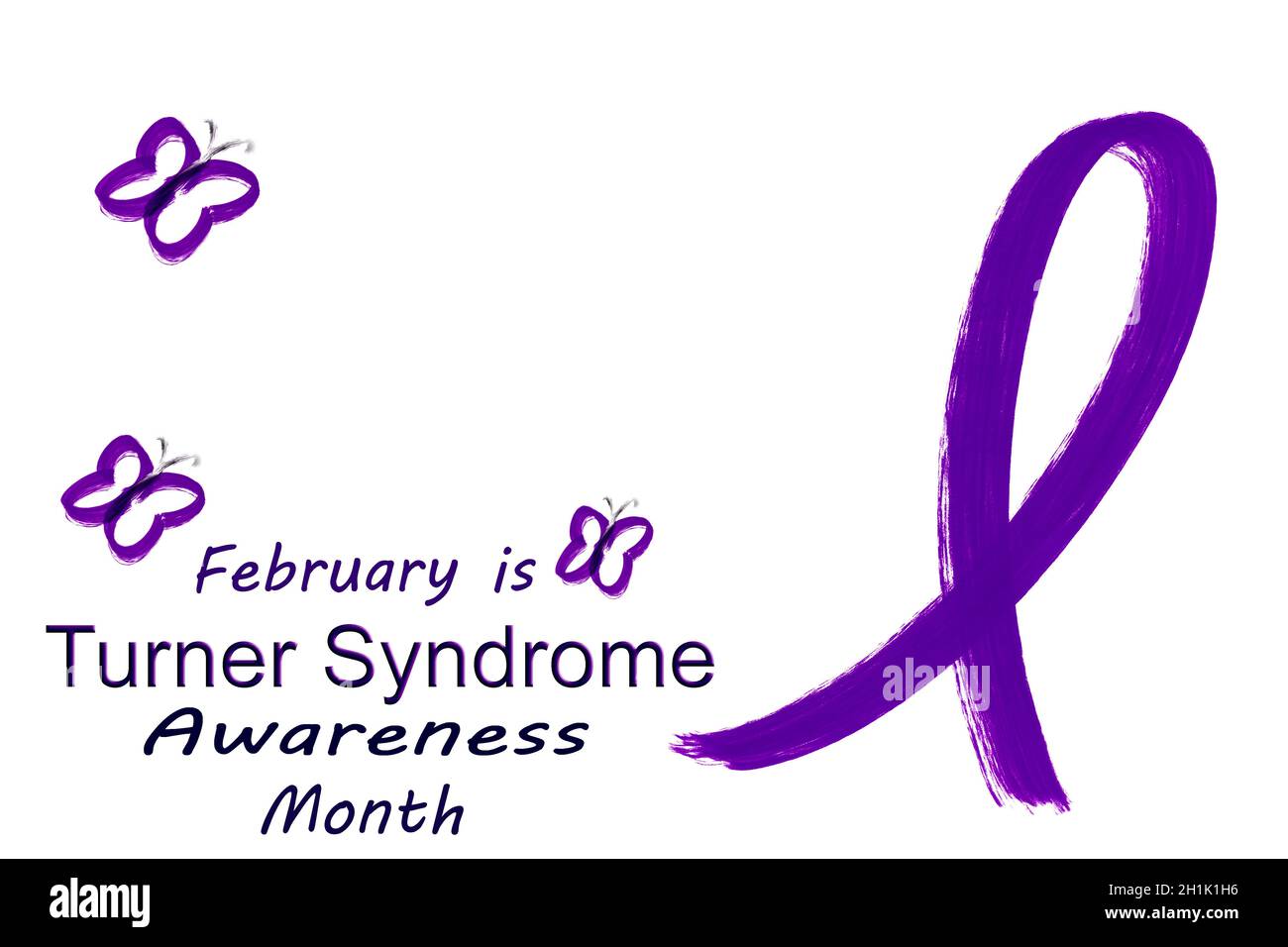 Die Illustration für Februar ist der Turner-Syndrom-Awareness-Monat für Mädchen, die mit dieser seltenen chromosomalen Störung über einem rein weißen Hintergrund geboren wurden. Stockfoto