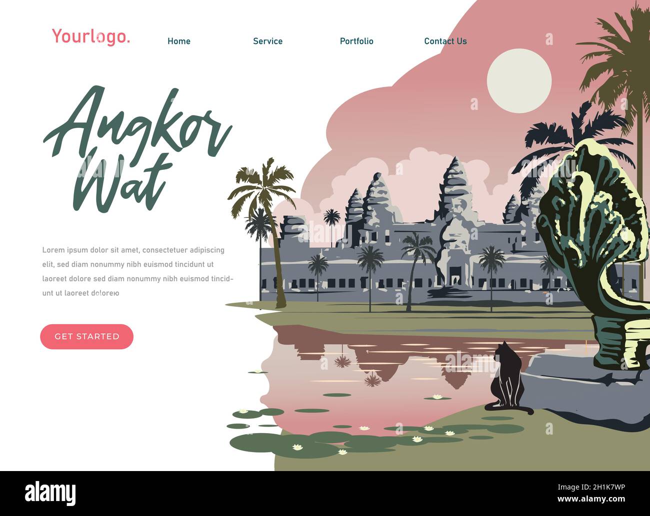 Angkor Wat, Siem Reap, Kambodscha mit dekorativem Hintergrund, Sehenswürdigkeiten, Reise- und Touristenattraktionen Stock Vektor