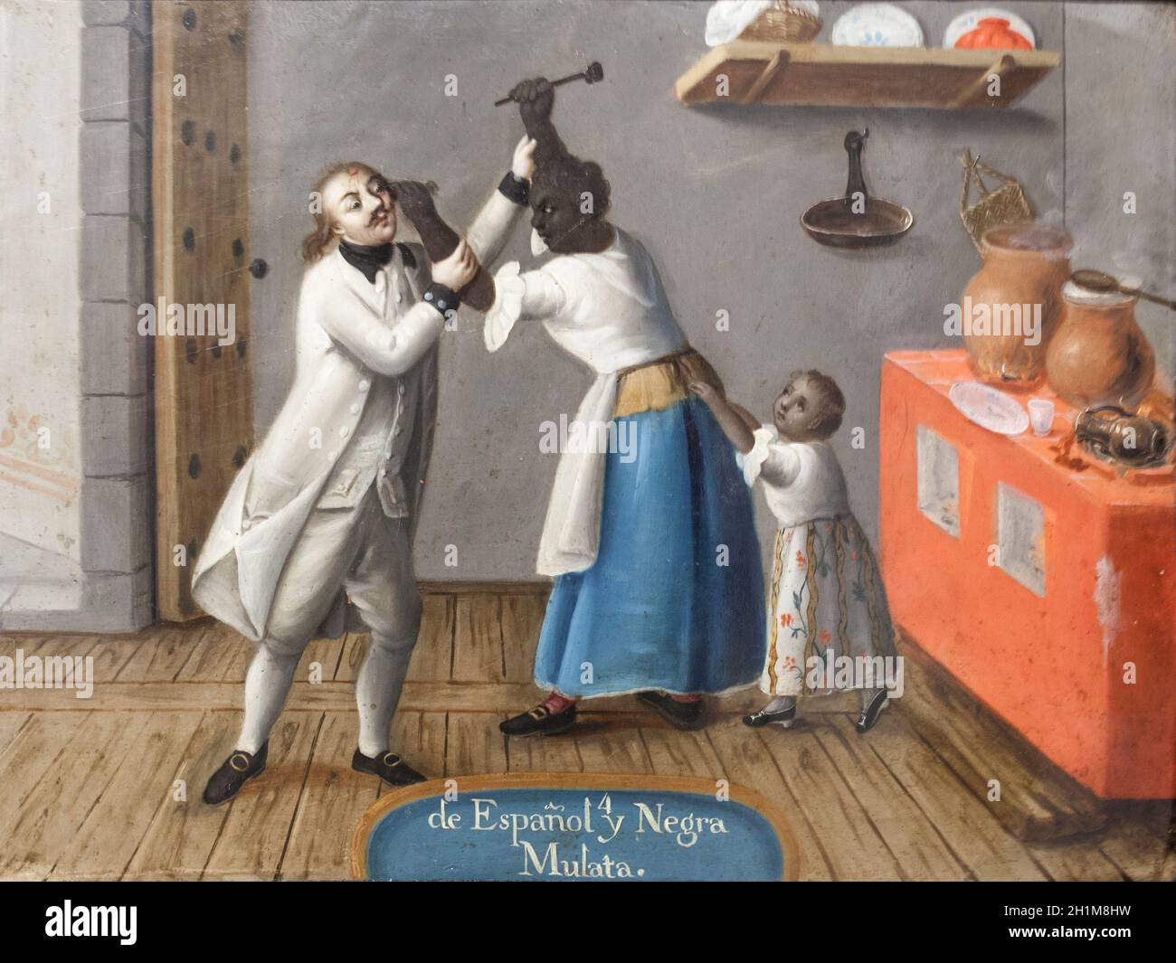 Mulatta weiblich. Aus spanischer männlicher castizo und schwarzer weiblicher. Gehören zu Mischszenen. Museo de America, Madrid Stockfoto