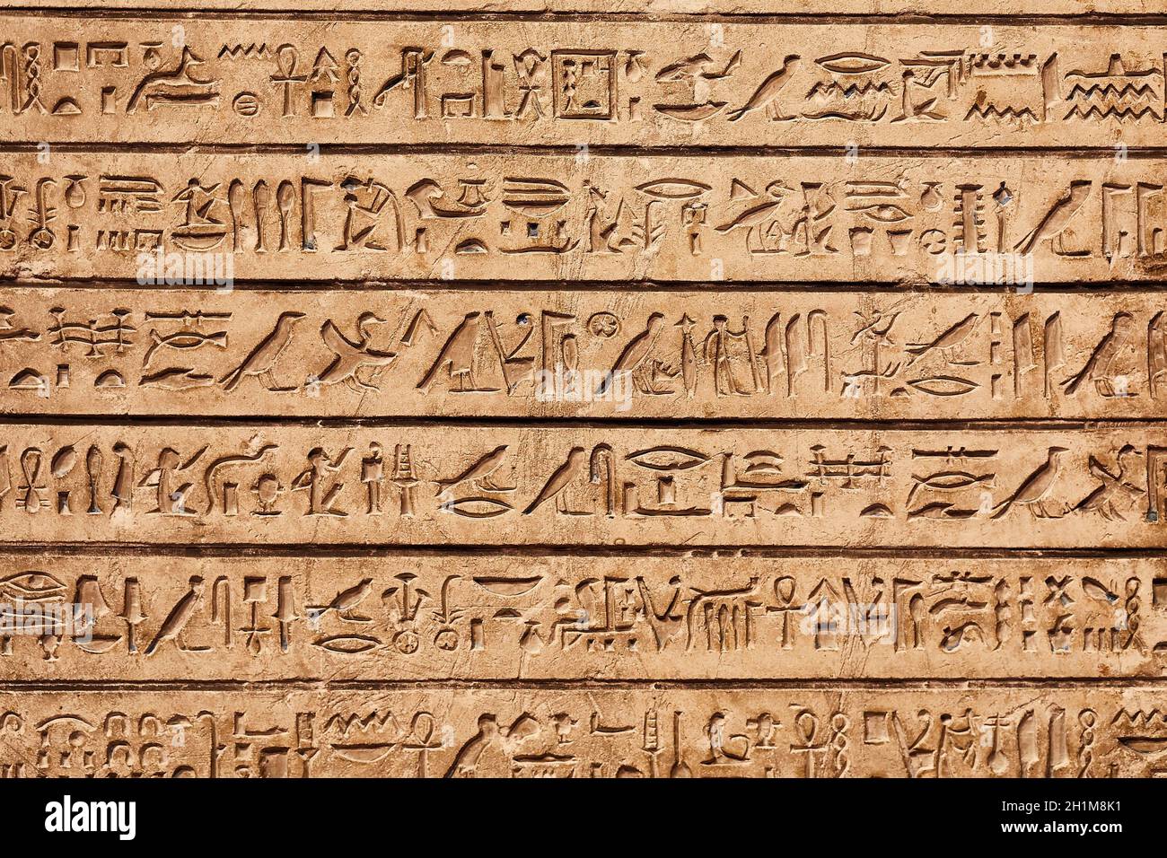 Ägyptische Hieroglyphen in Sandstein geschnitzt Stockfoto