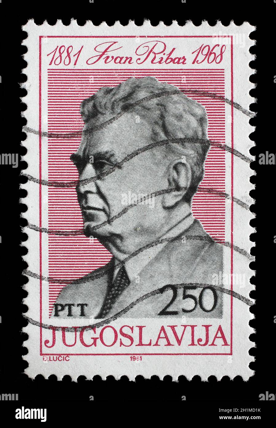 Die in Jugoslawien gedruckte Briefmarke zeigt Ivan Ribar (21. Januar 1881 - 11. Juni 1968) jugoslawischer Politiker und Soldat kroatischer Abstammung, um 1981 Stockfoto