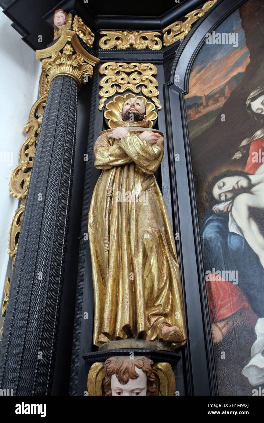 Der heilige Dominikus auf dem Altar der Schmerzensmutter, Pfarrkirche der Unbefleckten Empfängnis der Jungfrau Maria in Lepoglava, Kroatien Stockfoto