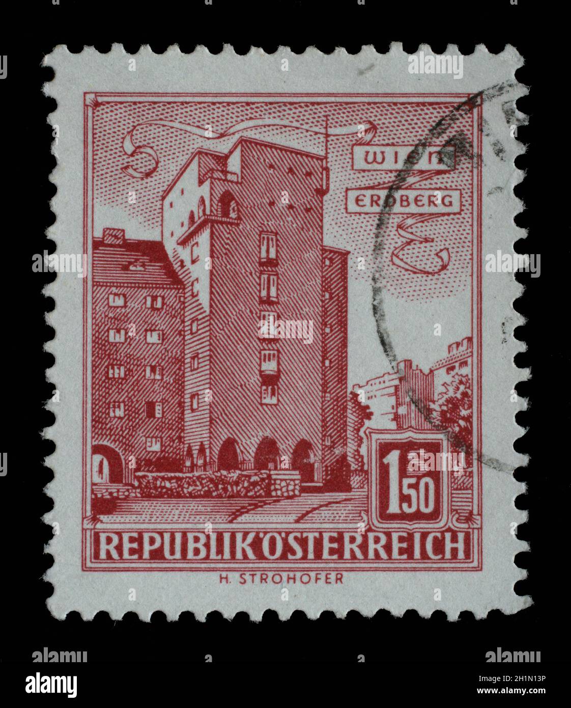 Briefmarke gedruckt in Österreich zeigt Bild des Gebiets Erdberg Wien, Serie, ca. 1960 Stockfoto