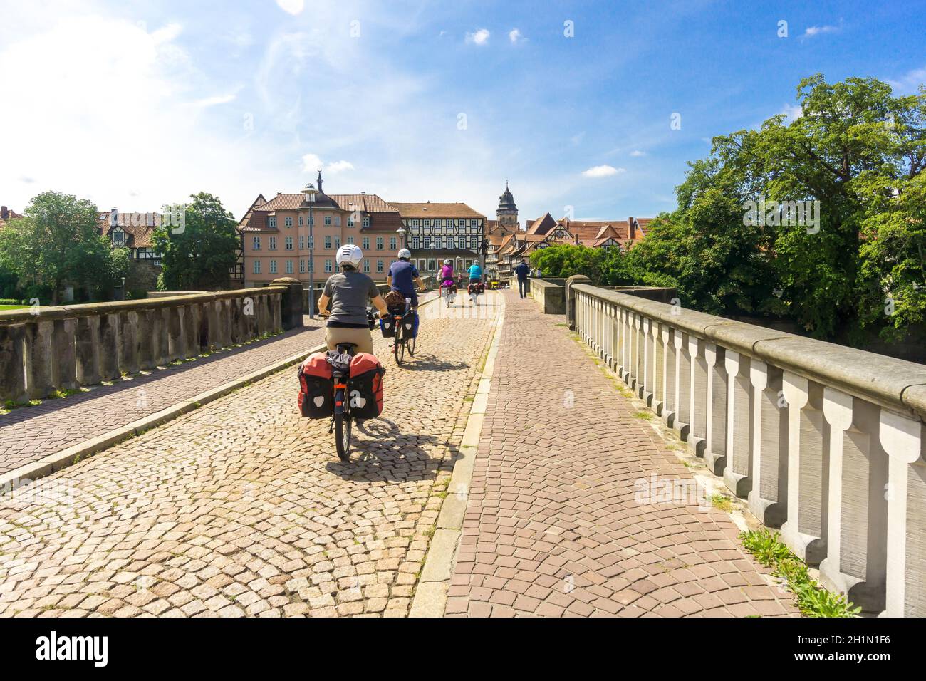 Hannoversch Muenden, Deutschland - 18-07-2019: Radsportler in Hannoversch Muenden im Sommer Stockfoto