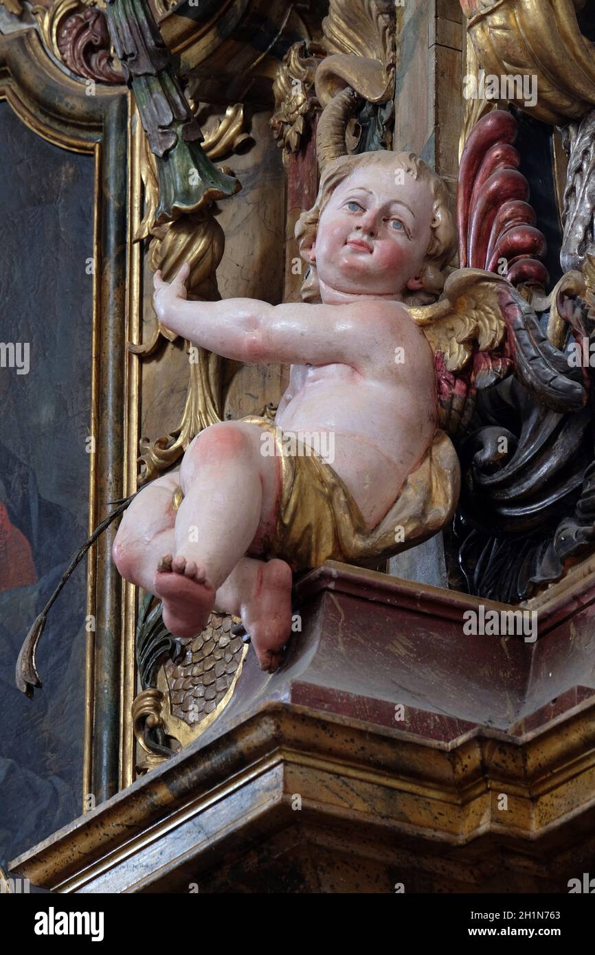 Engel auf dem Altar in der Kirche Saint Leonard von Noblac in Kotari, Kroatien Stockfoto