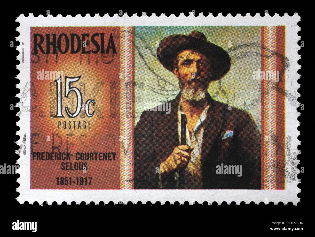 Stempel in Rhodesien zeigt Frederick Courteney Selous (1851-1917), Explorer, Großwildjäger, Serie berühmte Rhodesien, ca. 1971 Stockfoto