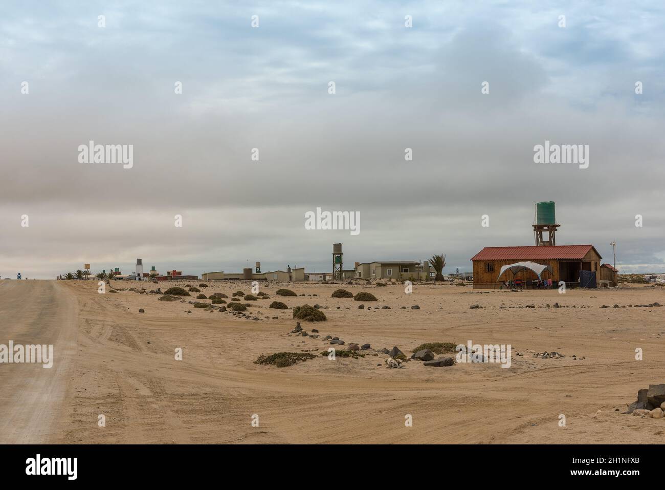 Blick auf den Ferienort Wlotzkasbaken im Norden von Swakopmund, Namibia Stockfoto