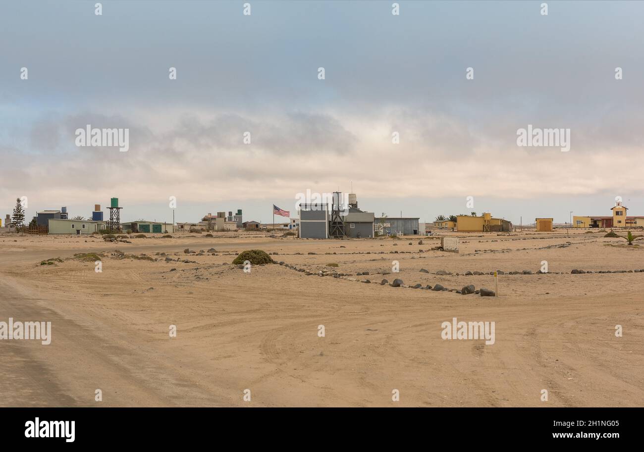 Blick auf den Ferienort Wlotzkasbaken im Norden von Swakopmund, Namibia Stockfoto