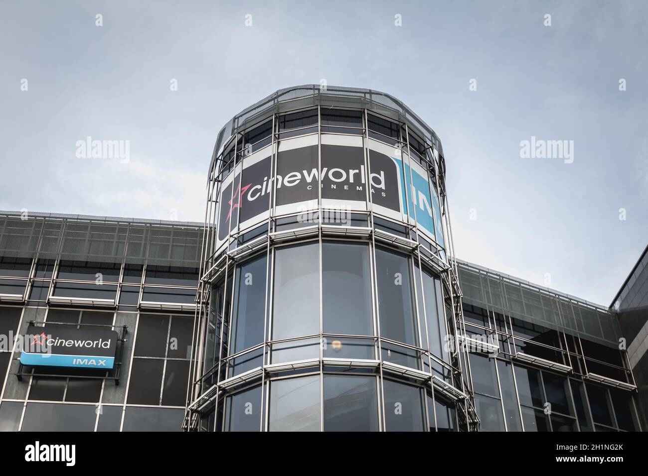 Dublin, Irland, 12. Februar 2019: Fassade des Cineworld-Komplexes im Stadtzentrum von Dublin an einem Wintertag Stockfoto