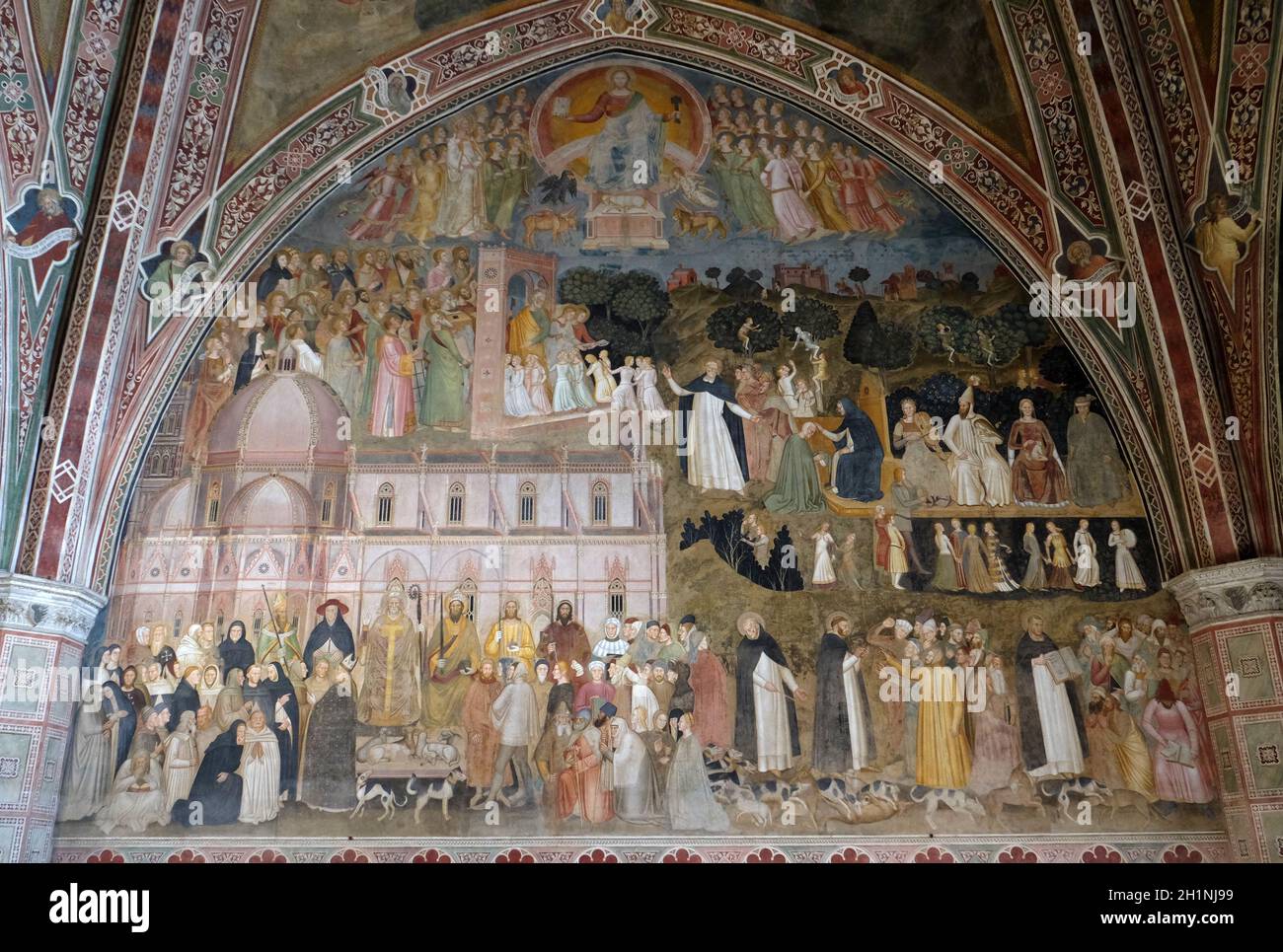Die aktive und Triumphierende Kirche, Fresko von Andrea Bonaiuto Di, Spanische Kapelle in Santa Maria Novella Principal dominikanische Kirche in Florenz, Italien Stockfoto