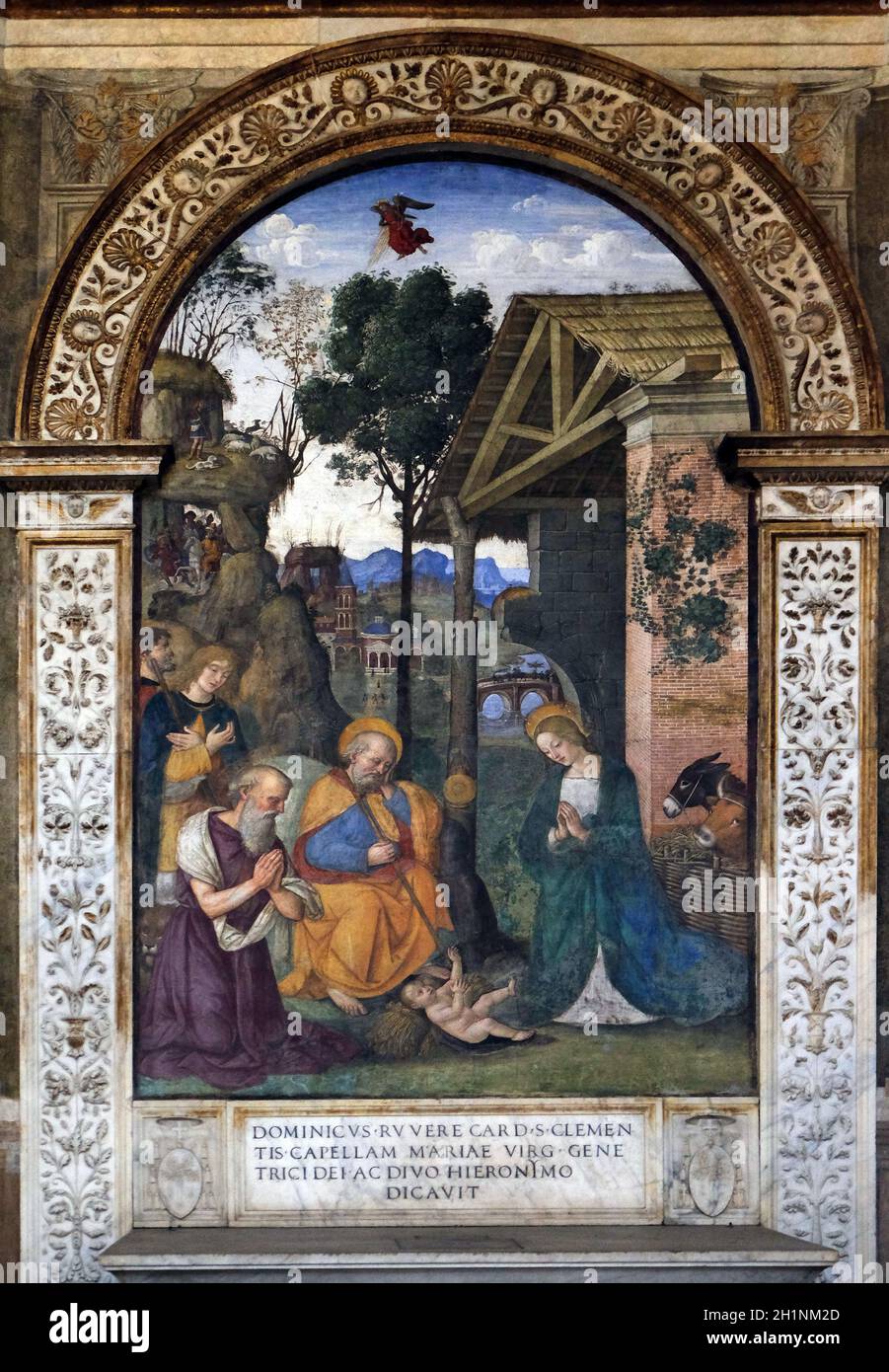 Das Fresko Krippe mit der Heiligen Hieronymus von Bernardino Pinturicchio (1488-1490) in Rovere-Kapelle in der Kirche Santa Maria del Popolo, Rom, Italien Stockfoto
