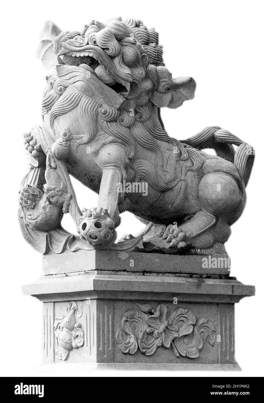 Chinesischen kaiserlichen Löwenstatue auf weißem Hintergrund Stockfoto
