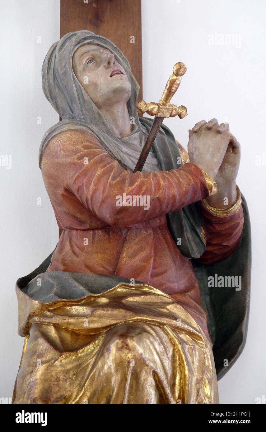 Der Schmerzhaften Muttergottes Statue in Maria im Grunen Tal Wallfahrtskirche Retzbach im bayerischen Landkreis Main-Spessart, Deutschland Stockfoto