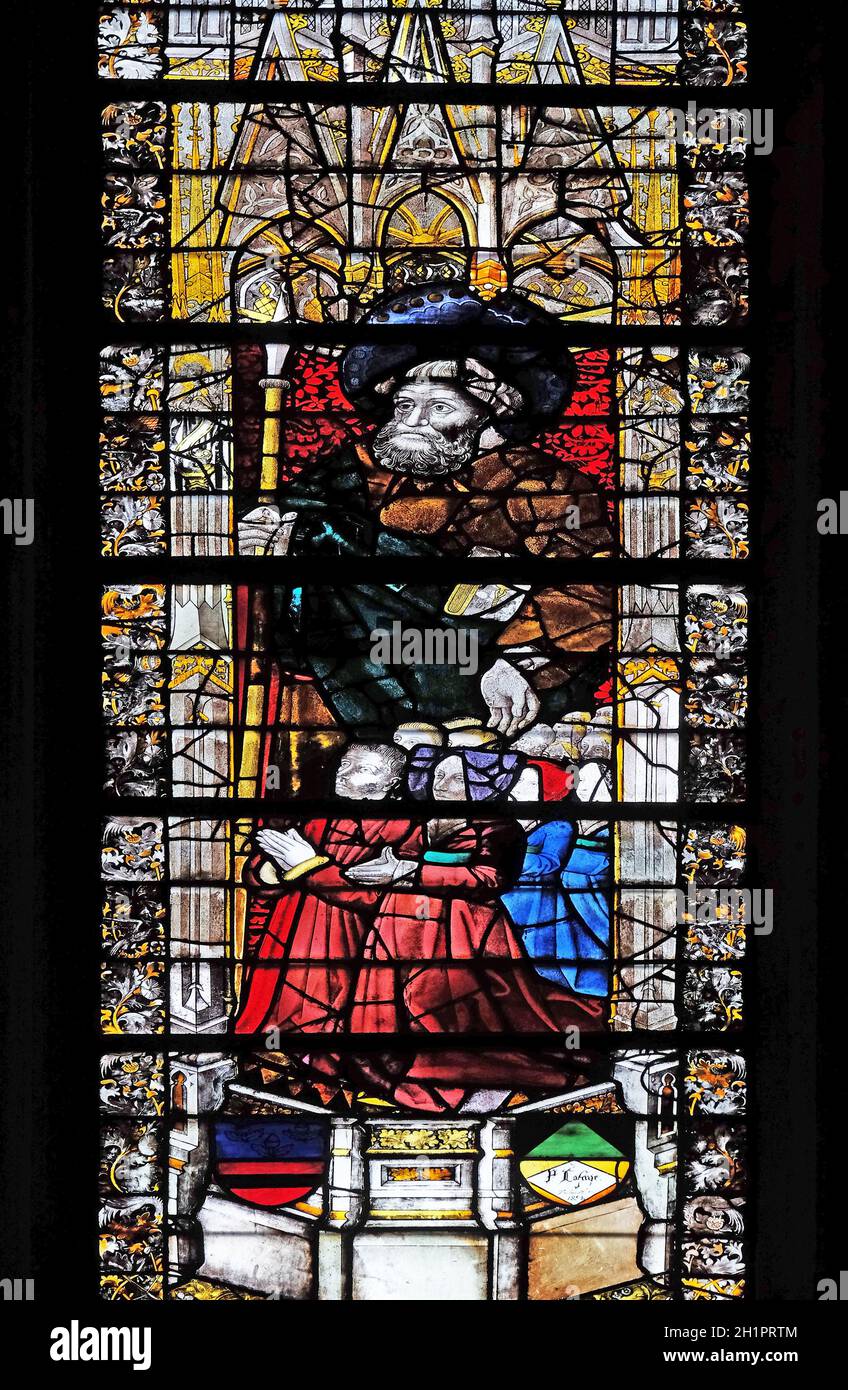 Saint Martin, Kirchenfenster in St. Severin Kirche in Paris, Frankreich Stockfoto