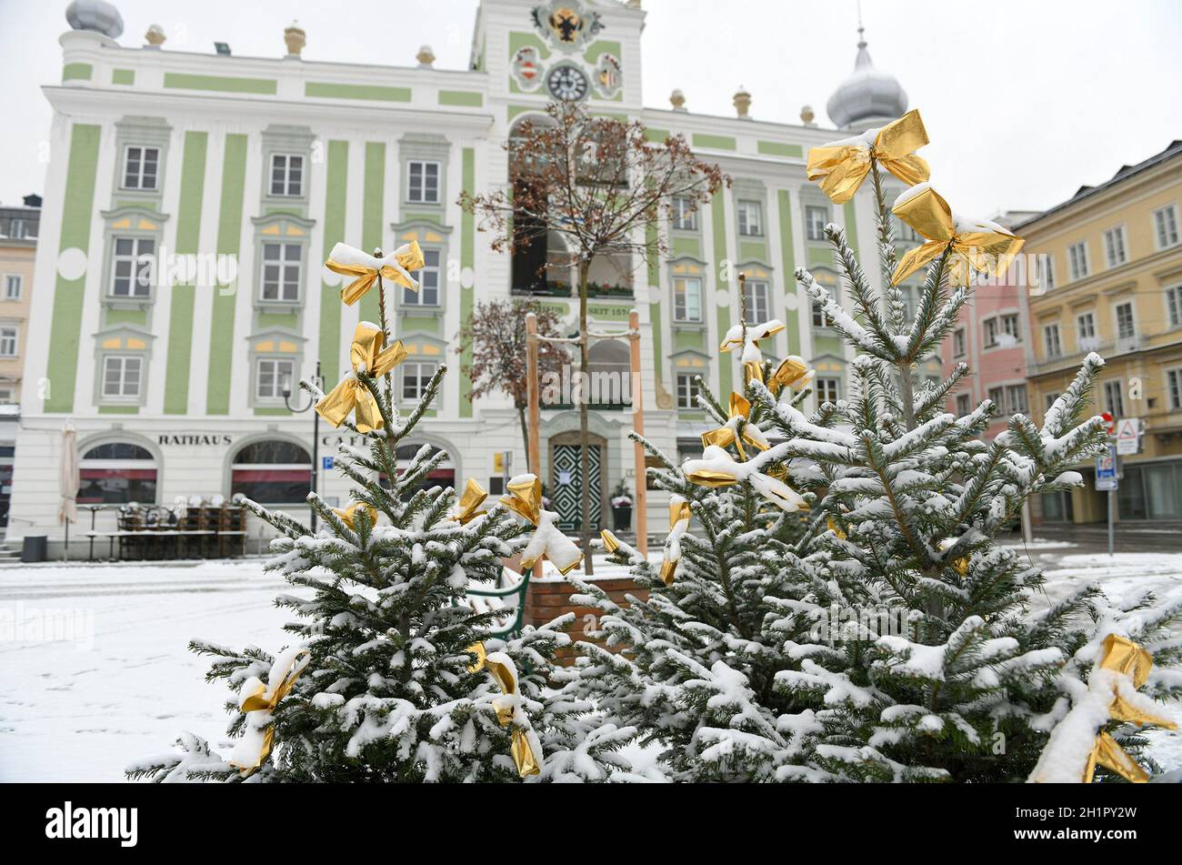 ErsterSchnee in Gmunden (Salzkammergut, Bezirk Gmunden, Oberösterreich, Österreich) - erster Schnee in Gmunden (Salzkammergut, Kreis Gmunden, Oberau Stockfoto