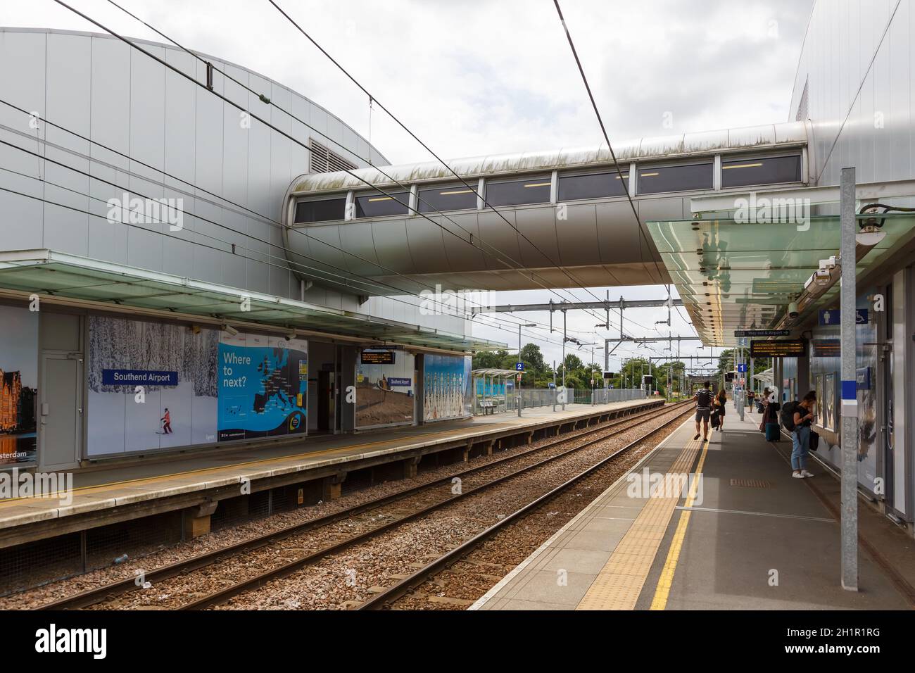 Southend, Großbritannien - 7. Juli 2019: Bahnhof am Londoner Flughafen Southend (SEN) im Vereinigten Königreich. Stockfoto